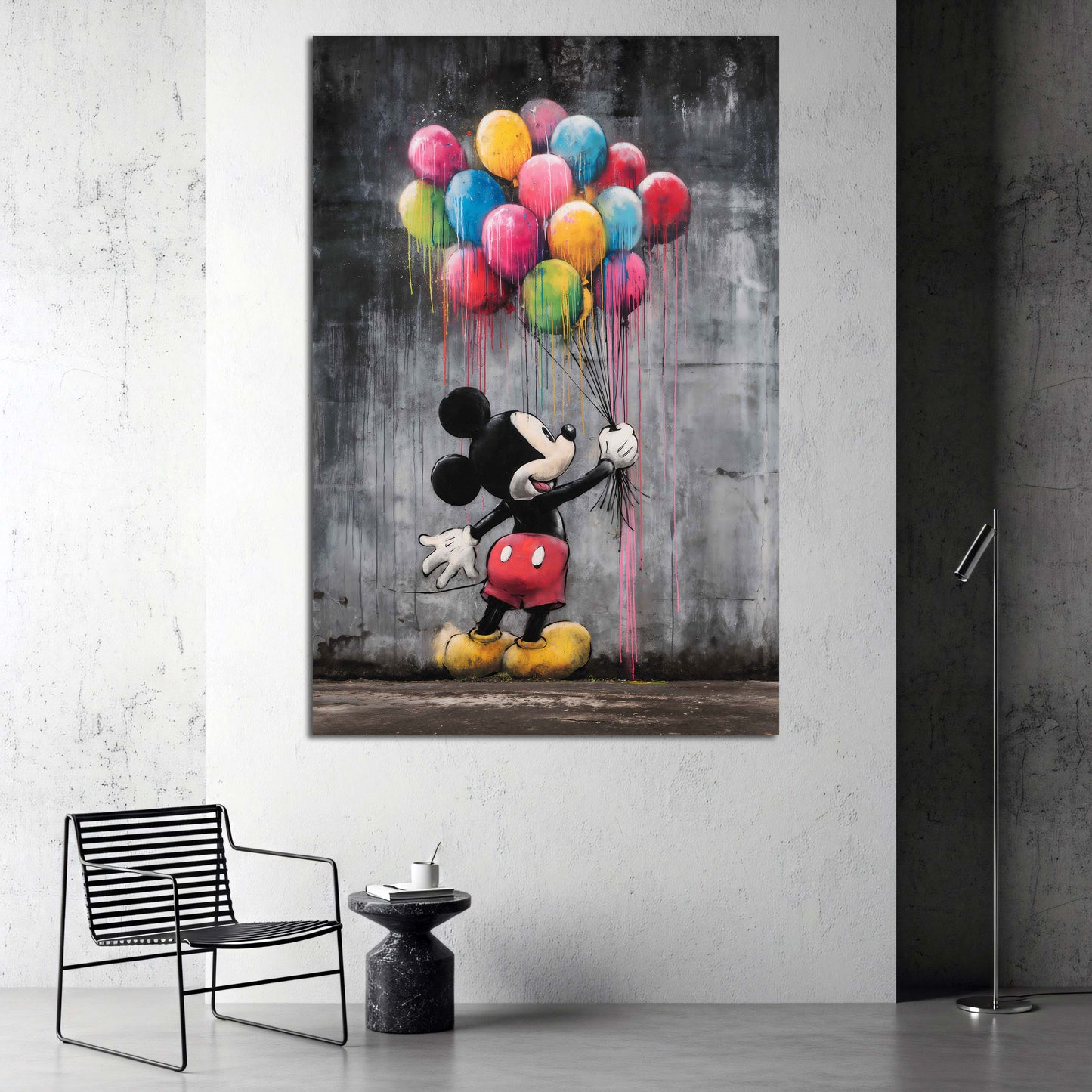 Pop Art Comicfigur Micky mit Luftballons Wandbild
