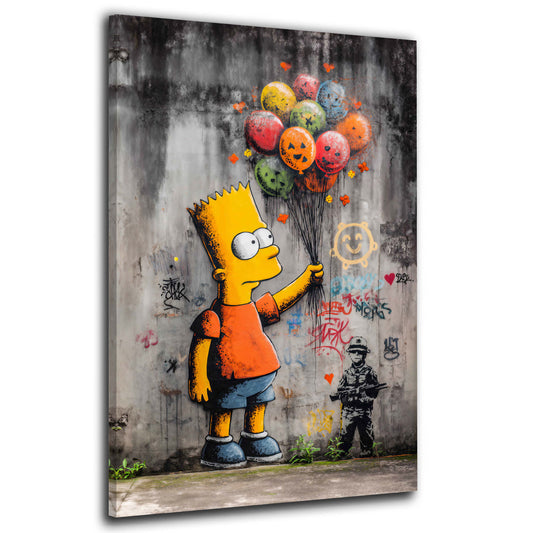Pop Art Comicfigur Bart mit Luftballons Wandbild