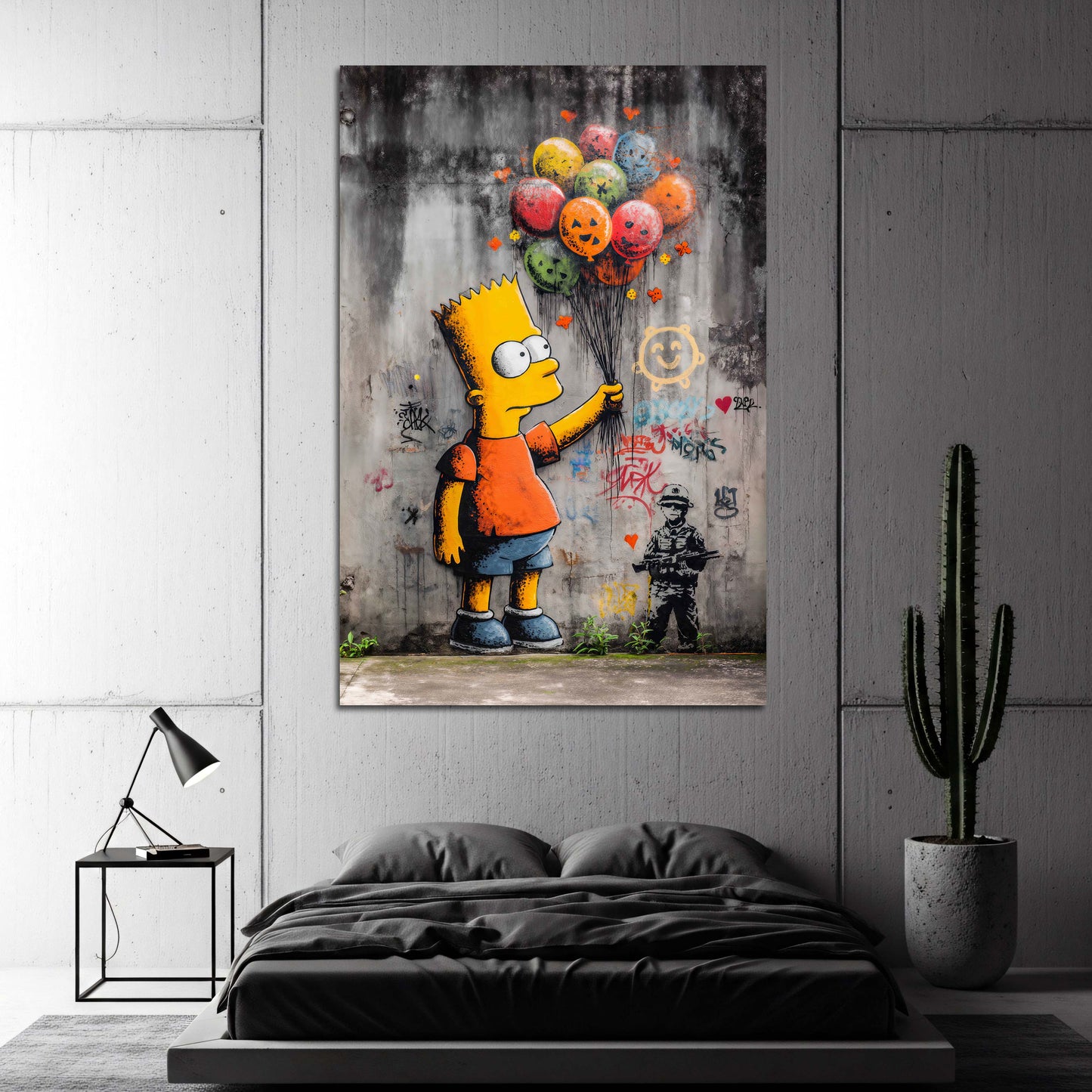 Pop Art Comicfigur Bart mit Luftballons Wandbild