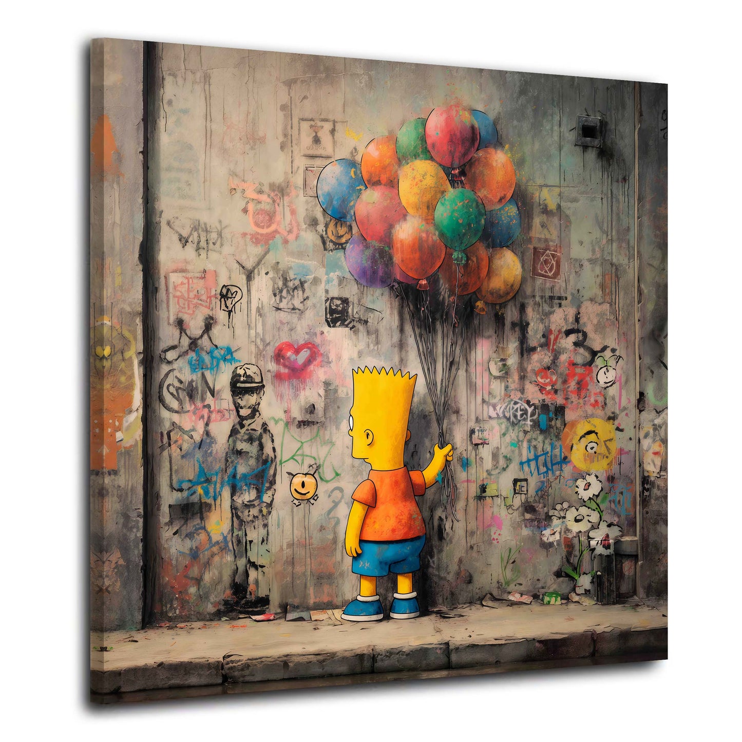 Pop Art Figur Comic Bart mit Luftballons und Wandkritzeleien Wandbild
