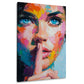 Pop Art Frau Gesicht mit Finger vor Lippen Porträt Wandbild