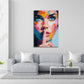 Pop Art Frau Gesicht mit Finger vor Lippen Porträt Wandbild