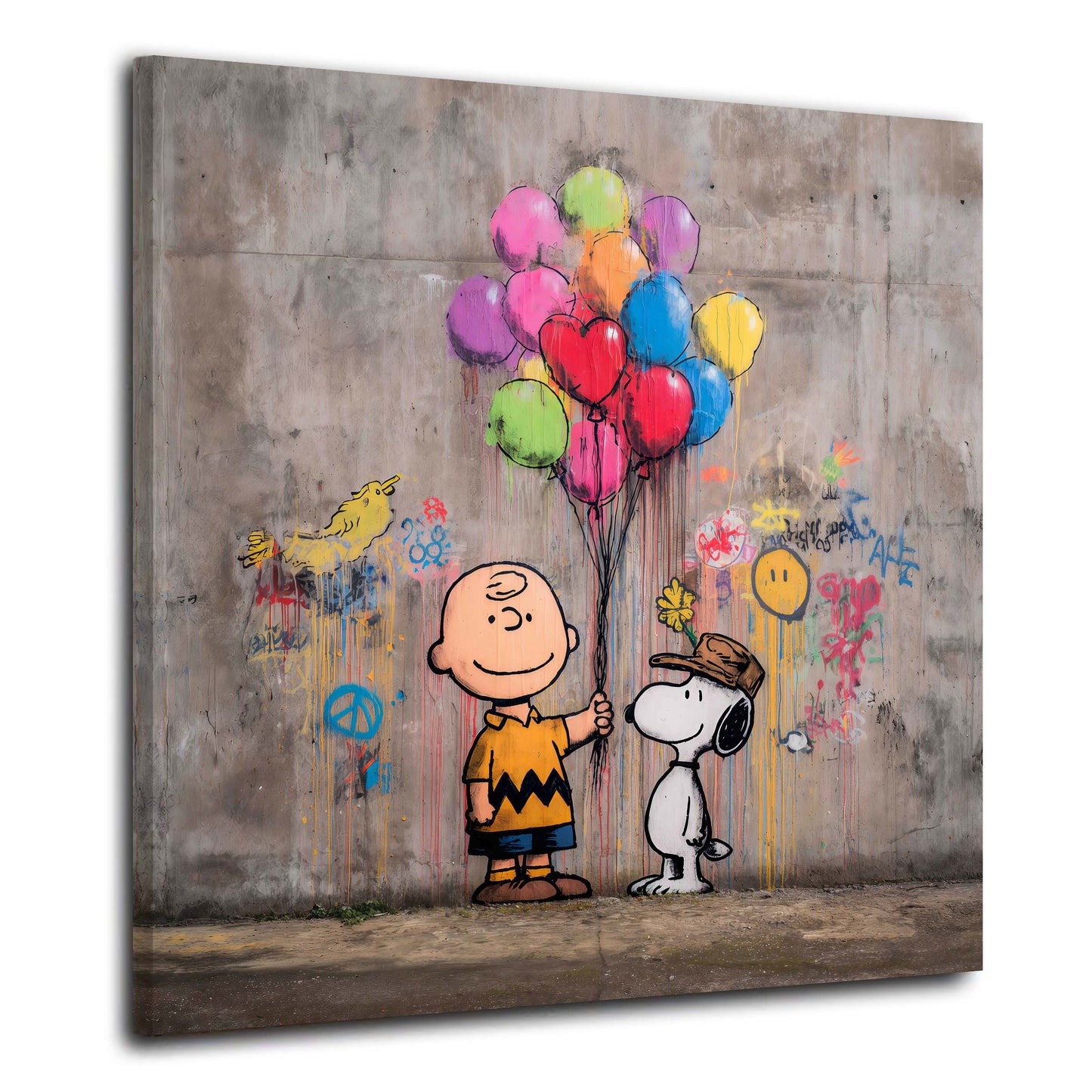 Pop Art Freundschaft Charlie Comicstil Graffiti und Luftballons Wandbild