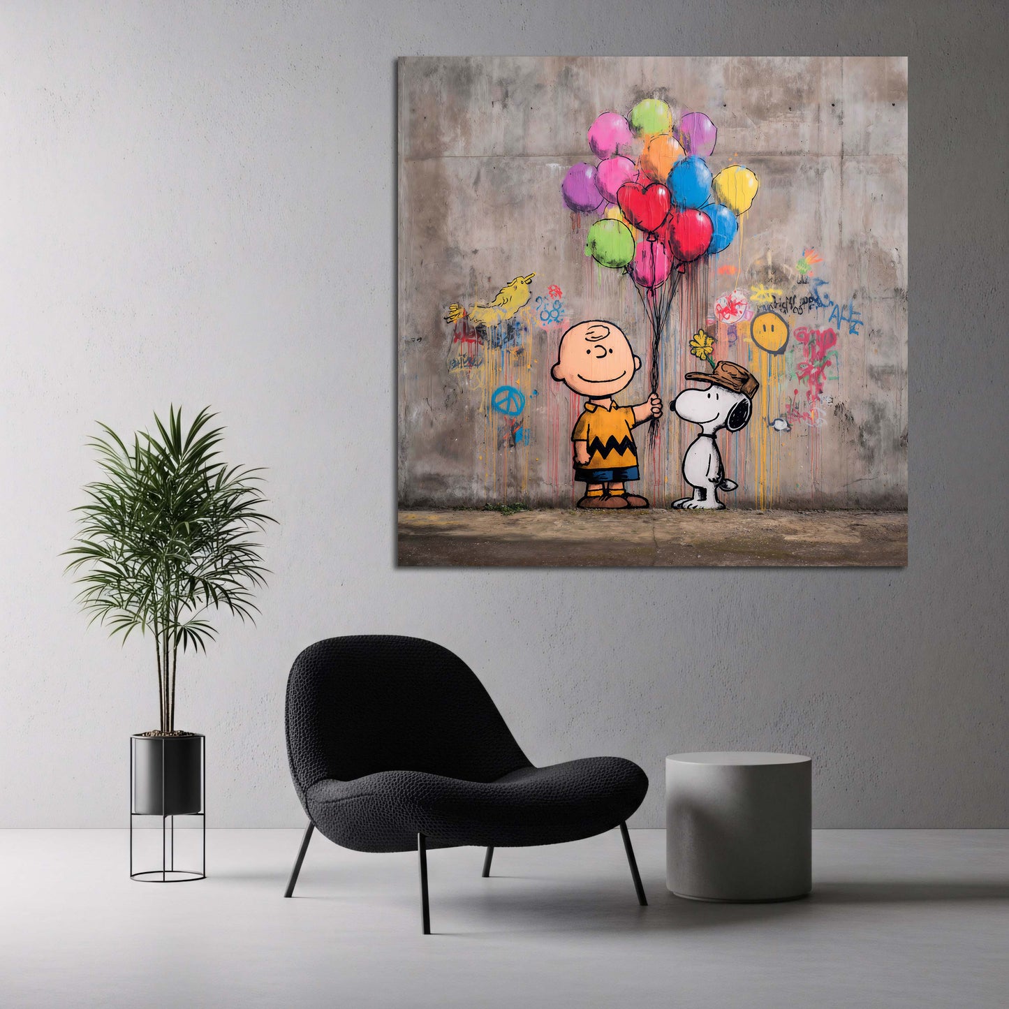 Pop Art Freundschaft Charlie Comicstil Graffiti und Luftballons Wandbild
