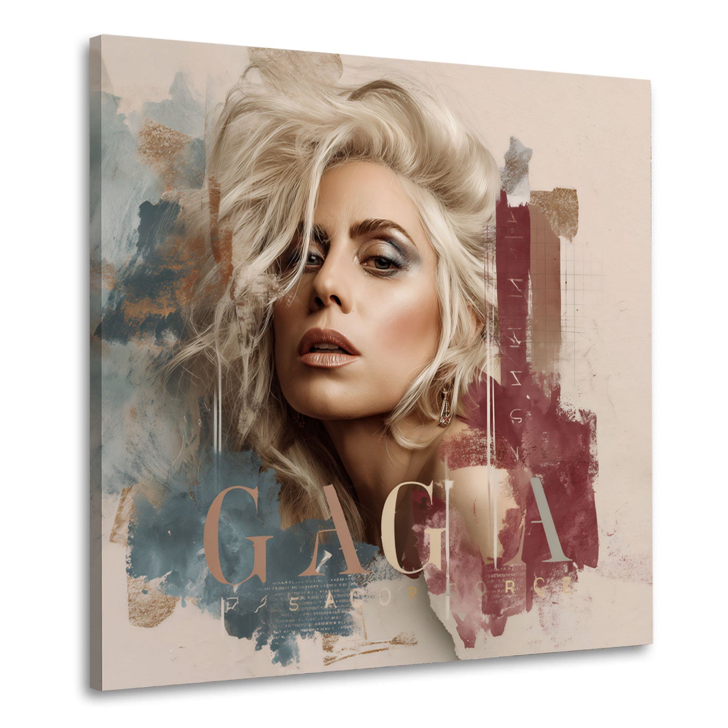 Pop Art Porträt einer blonden Sängerin mit GAGA-Schriftzug – quadratisches Wandbild