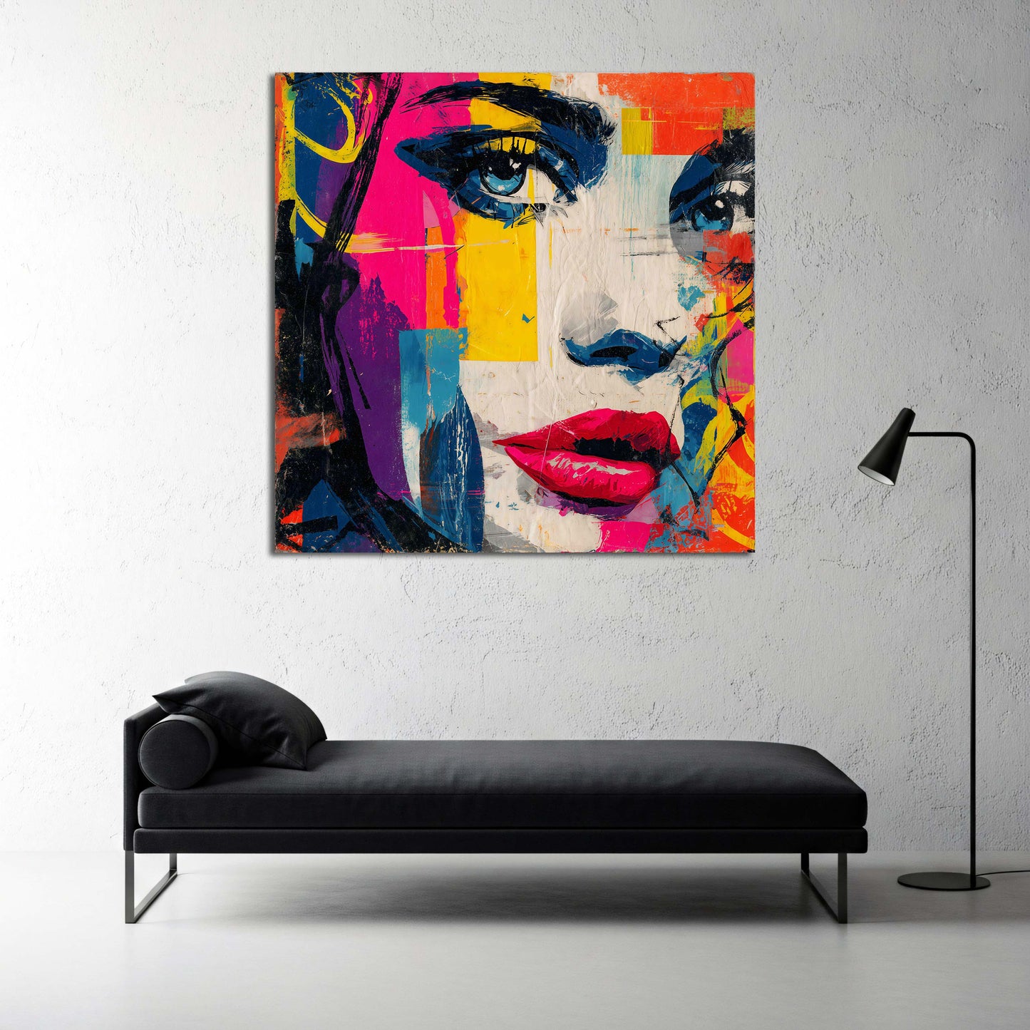 Pop Art Gesicht einer Frau mit intensiven Farben Wandbild