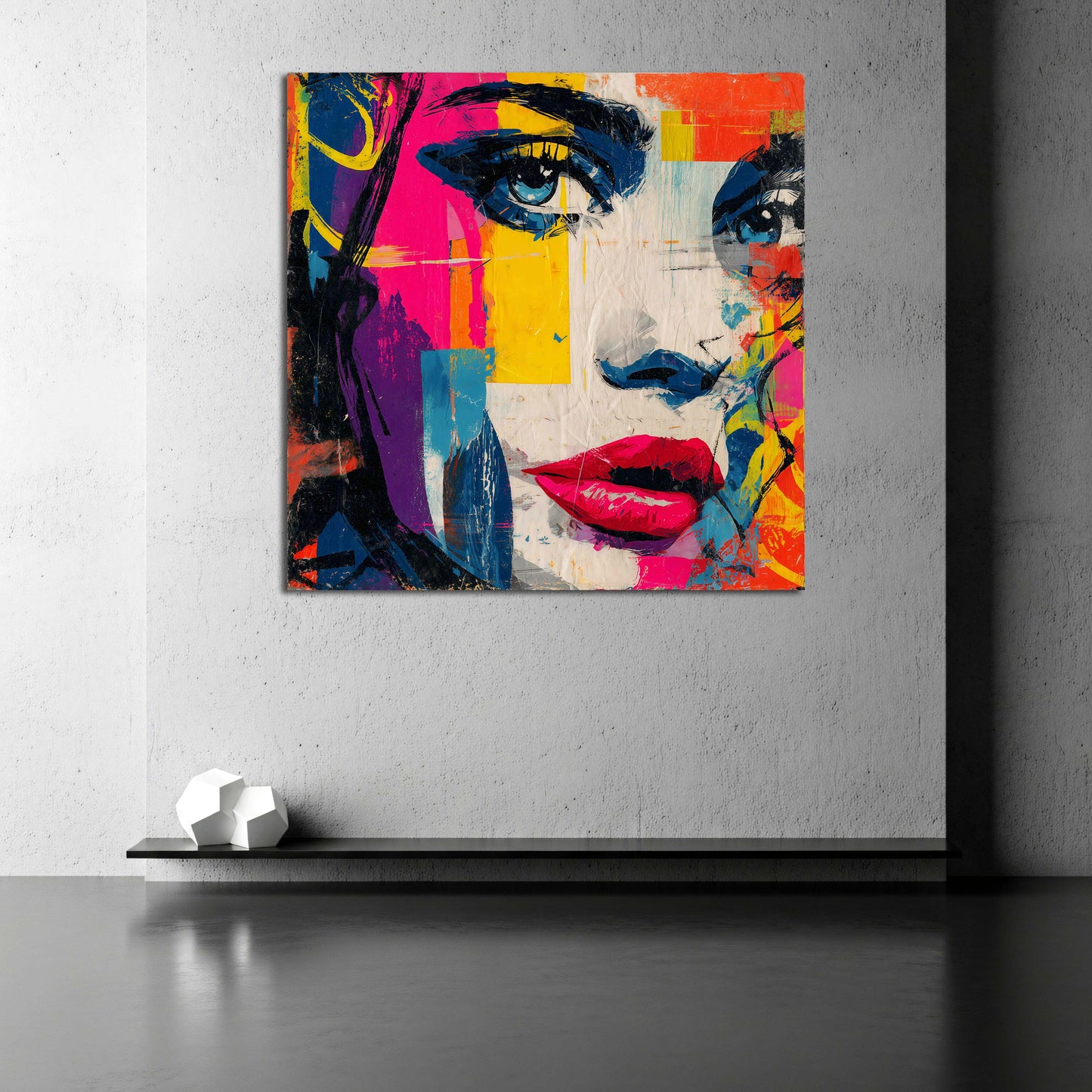 Pop Art Gesicht einer Frau mit intensiven Farben Wandbild