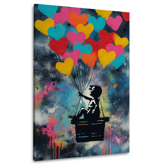 Pop Art Herzen Ballons Kind Silhouette Traum Szene Wandbild