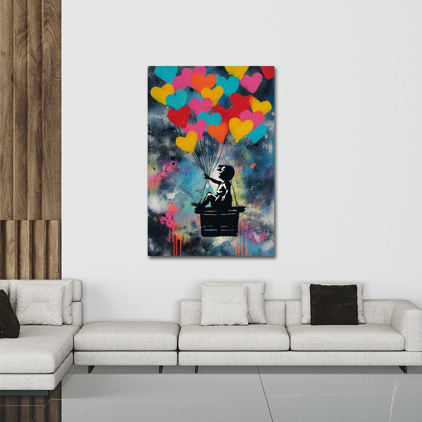 Pop Art Herzen Ballons Kind Silhouette Traum Szene Wandbild