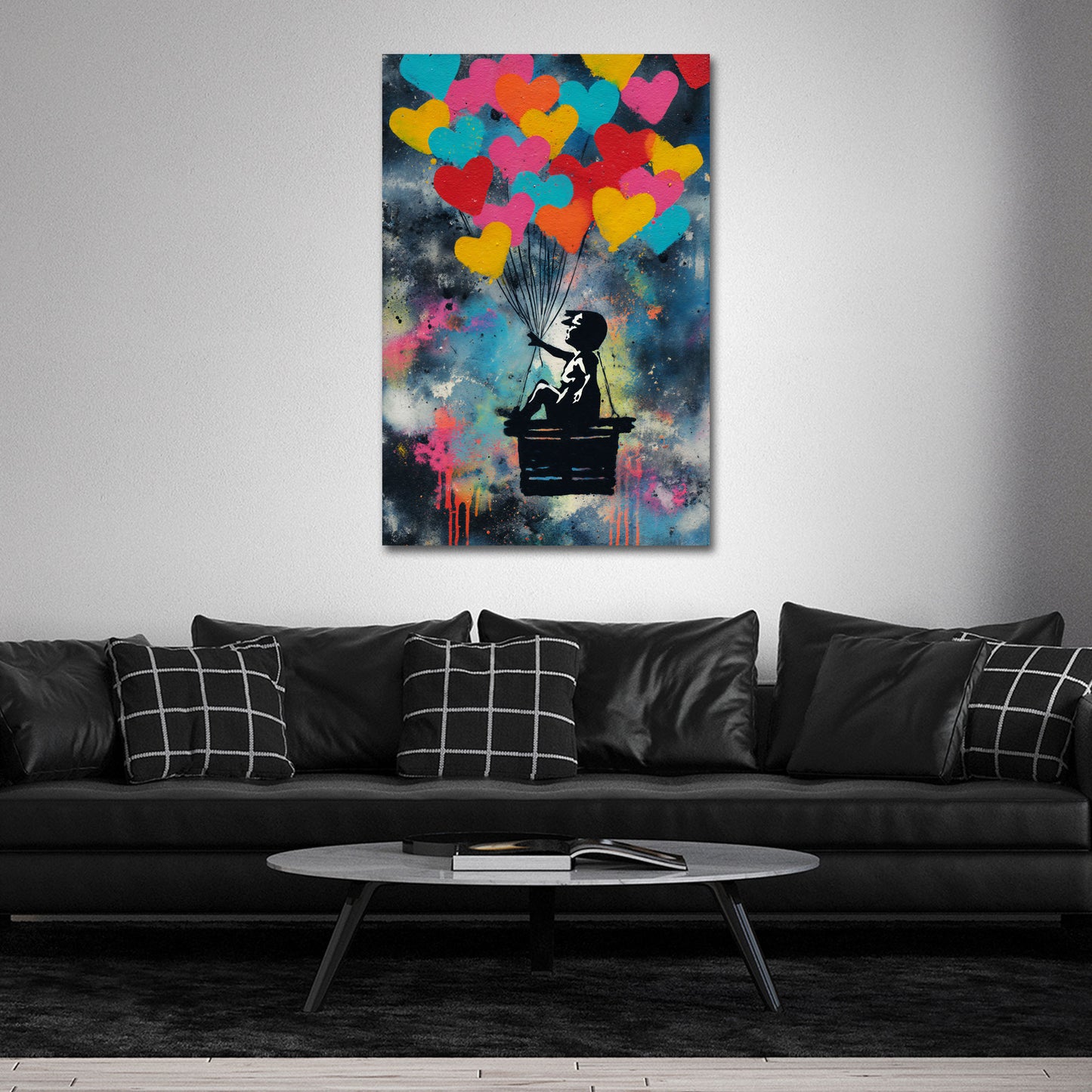 Pop Art Herzen Ballons Kind Silhouette Traum Szene Wandbild
