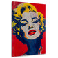 Pop-Art-Porträt mit blondem Haar in Rot und Blau als Wandbild