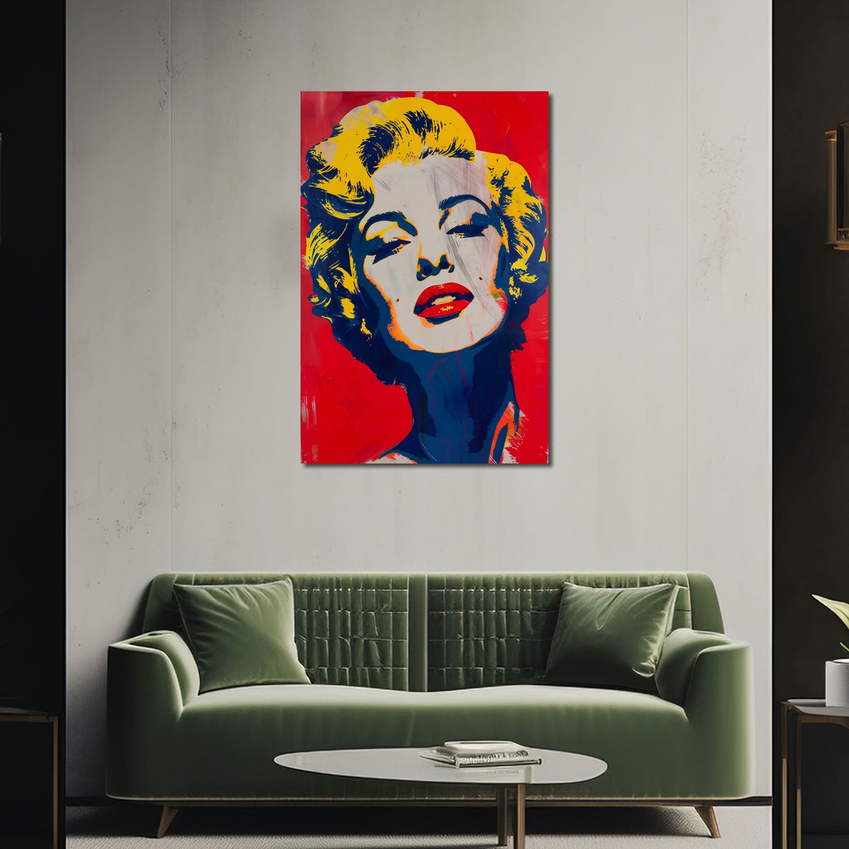 Pop-Art-Wandbild über dem Sofa im Wohnzimmer