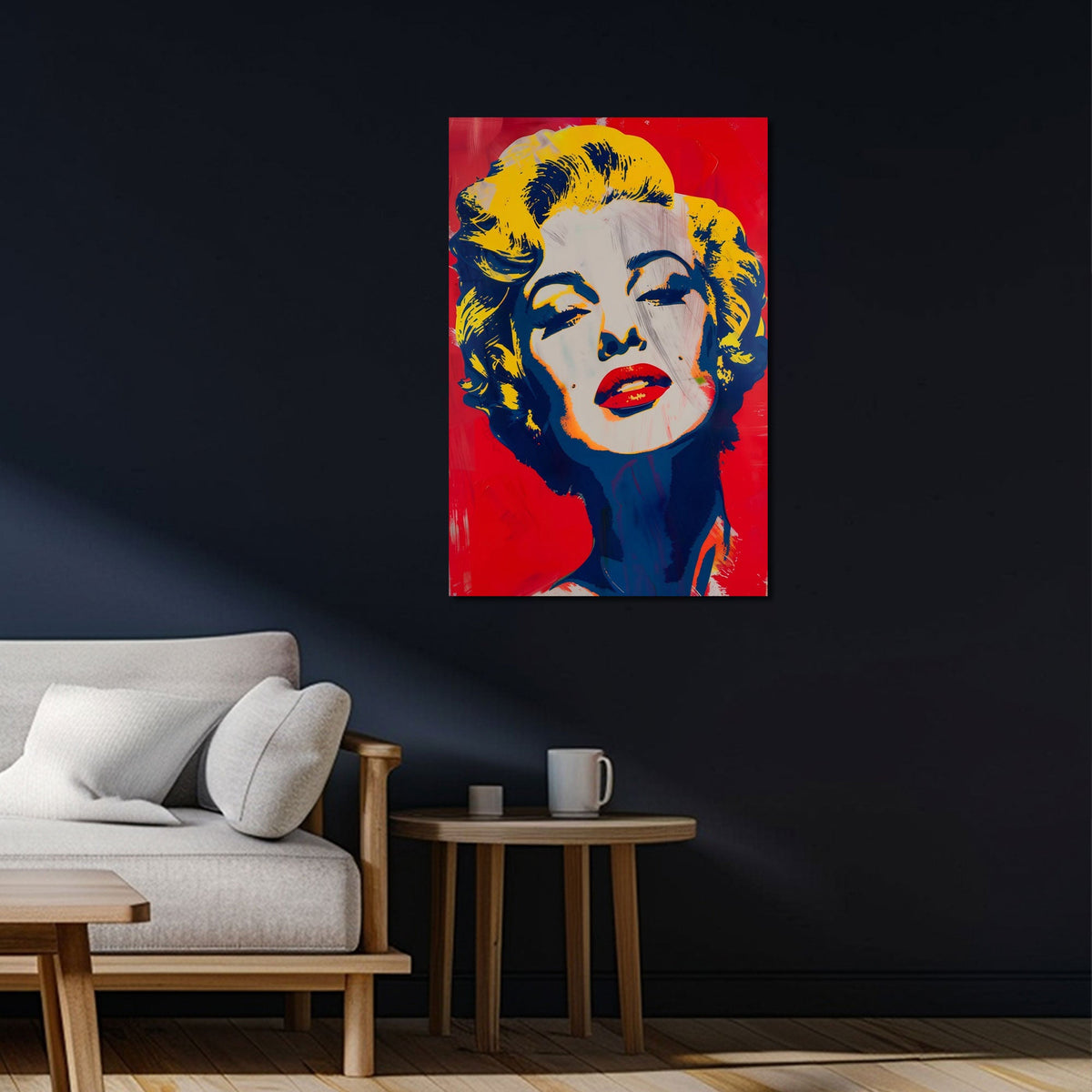 Buntes Porträt im Pop-Art-Stil als Wandbild im Flur