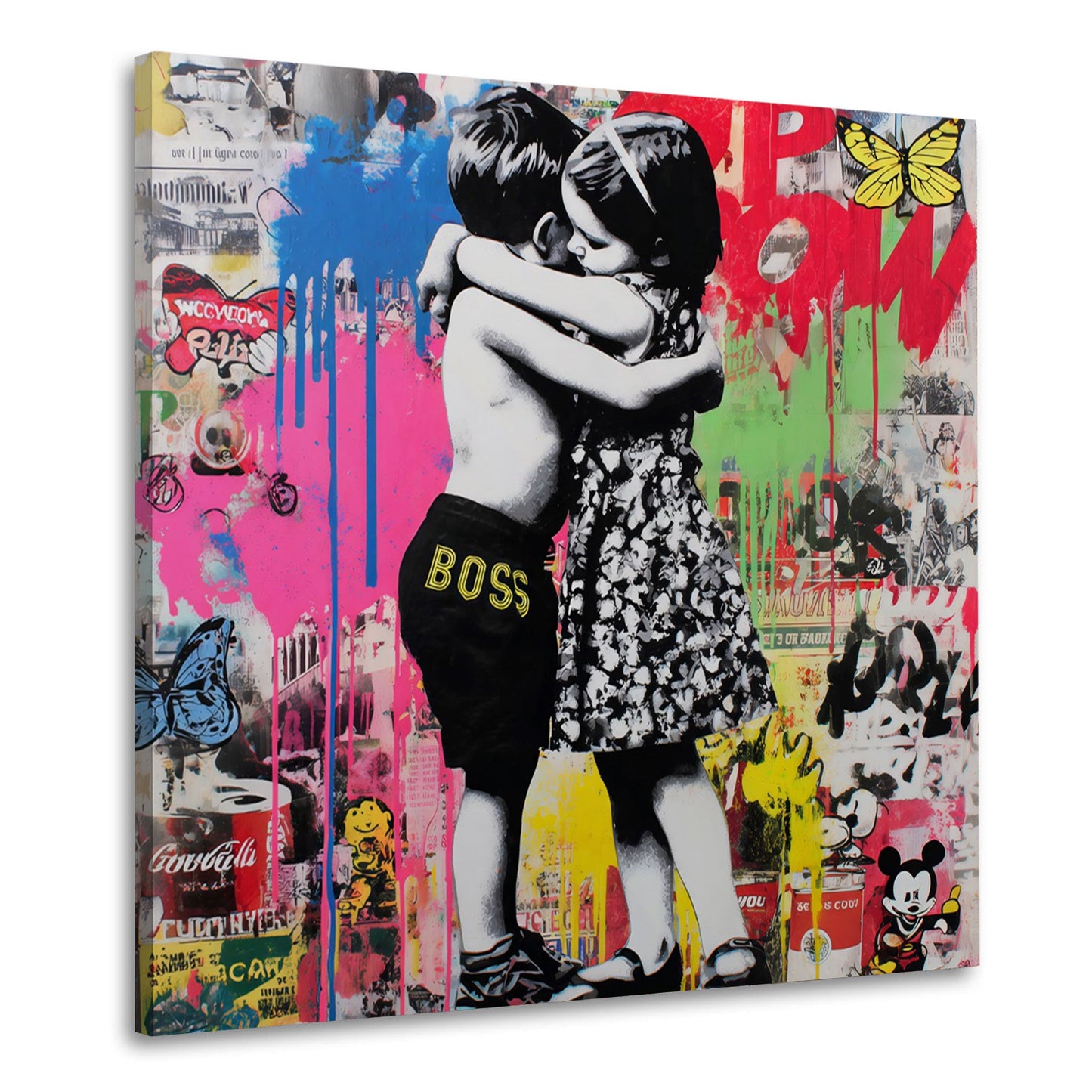 Pop Art Kinder Umarmung Liebe Collage Wandbild