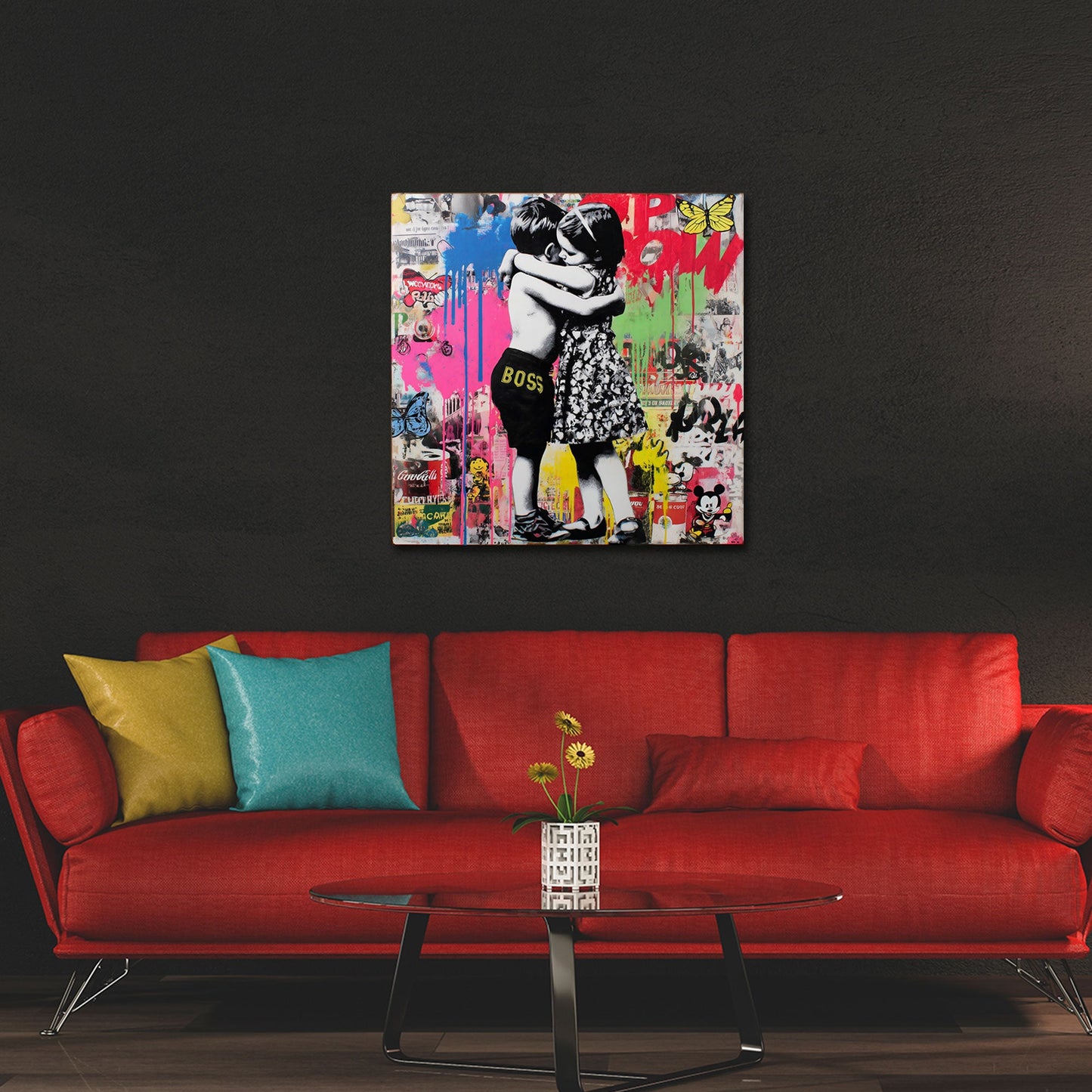 Pop Art Kinder Umarmung Liebe Collage Wandbild
