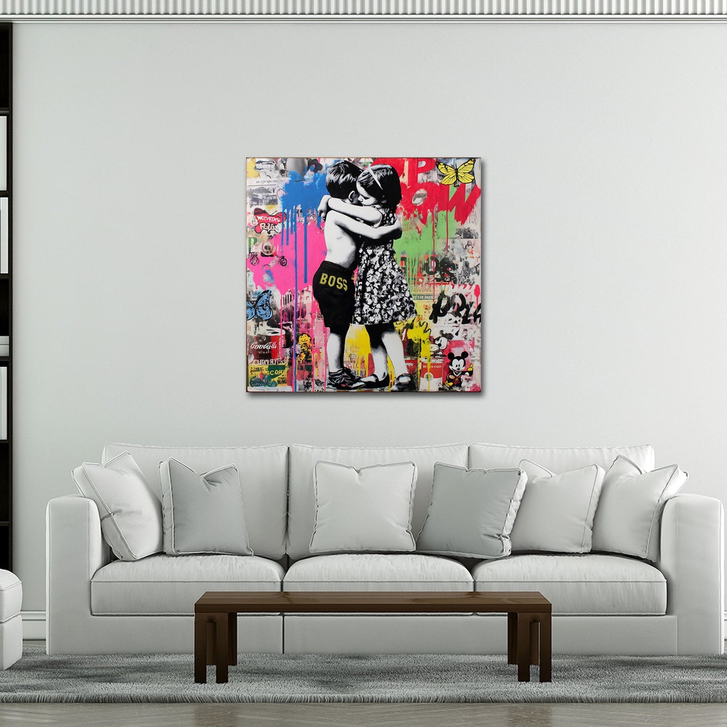 Pop Art Kinder Umarmung Liebe Collage Wandbild