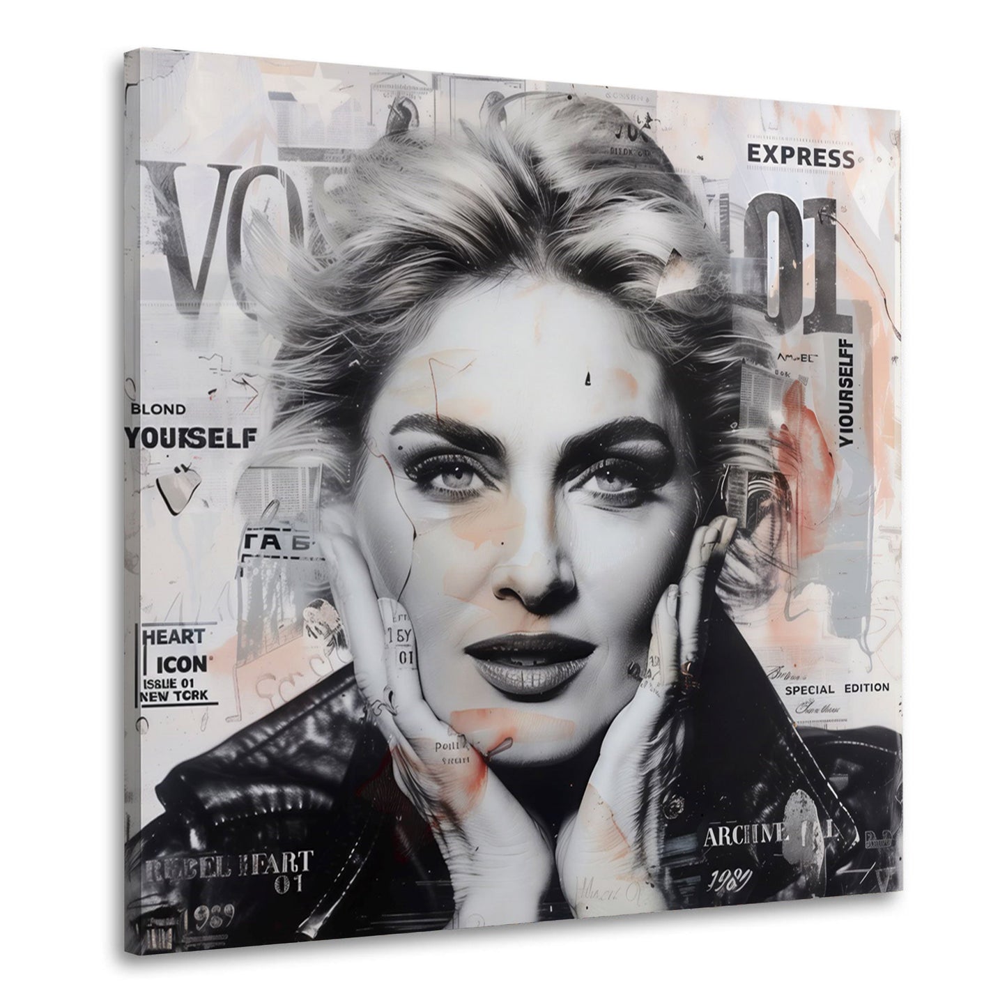 Pop Art Madonna schwarz weiß ikonische Typografie Wandbild