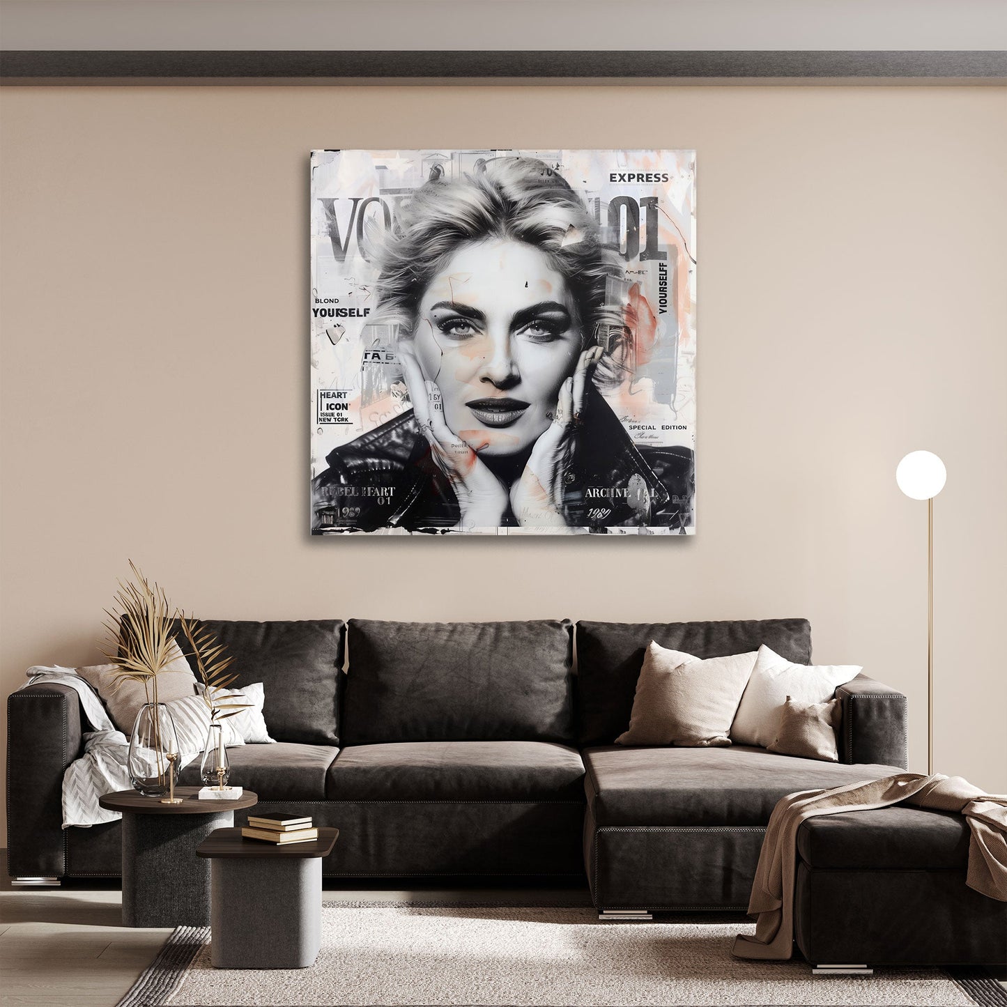 Pop Art Madonna schwarz weiß ikonische Typografie Wandbild