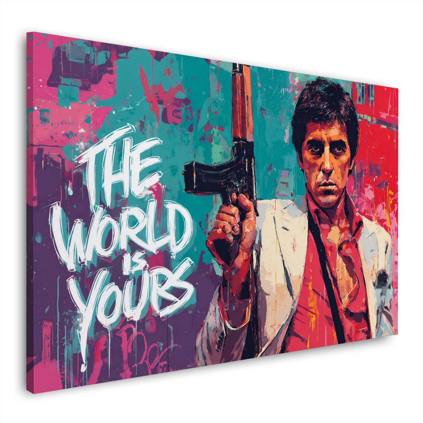 Pop Art Scarface mit Waffe The World Is Yours Kultfilm Wandbild