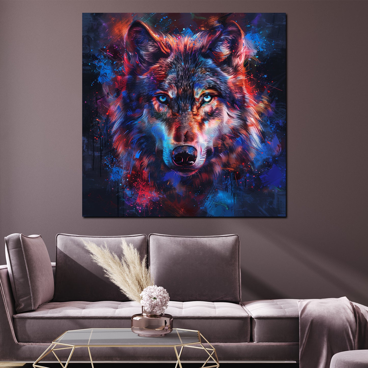 Pop Art Wolf Wildtier Nahaufnahme Ausdruckskraft Wandbild