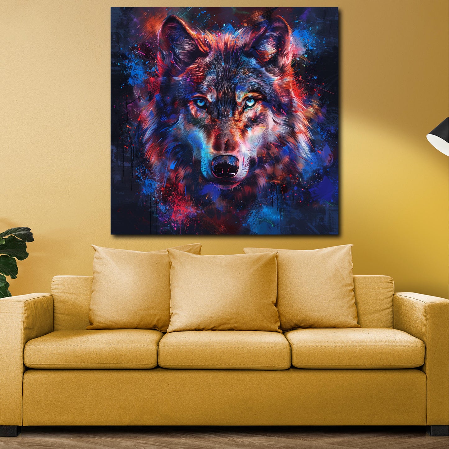Pop Art Wolf Wildtier Nahaufnahme Ausdruckskraft Wandbild