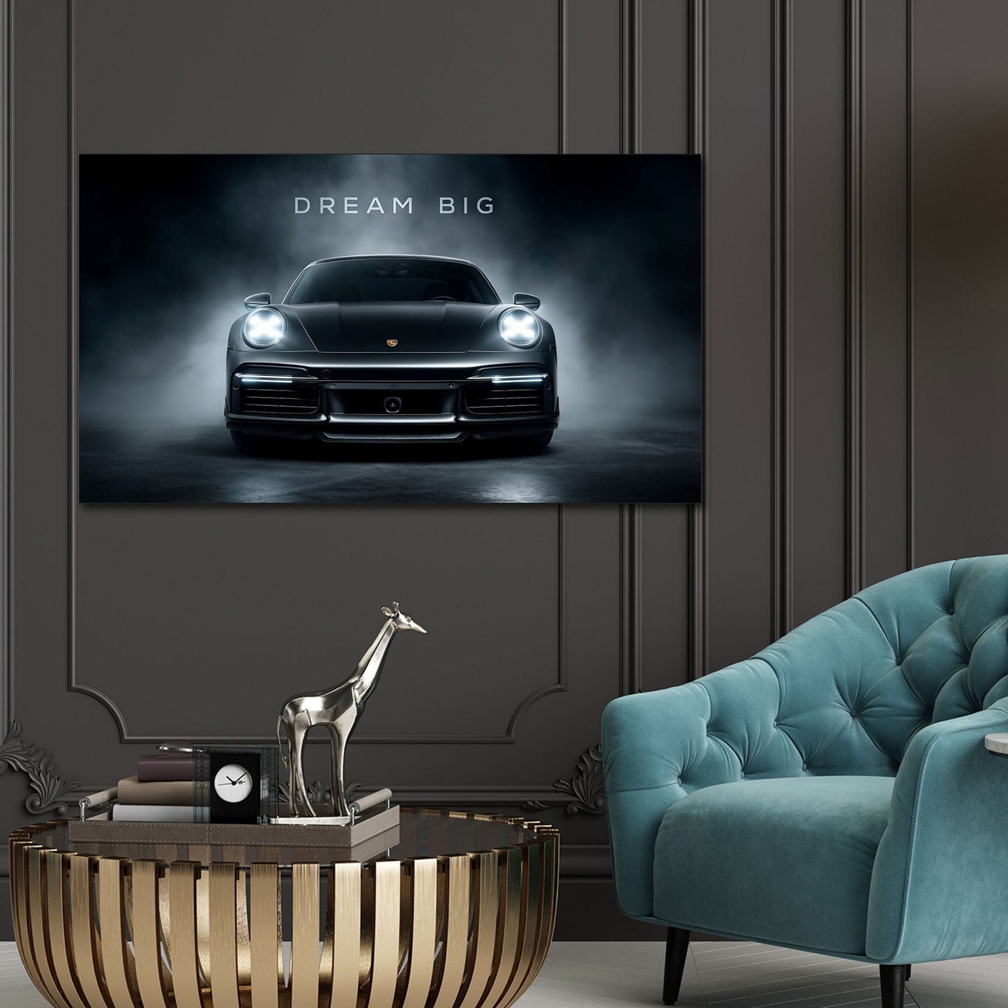 Porsche Sportwagen bei Nacht und Nebel Dream Big Wandbild