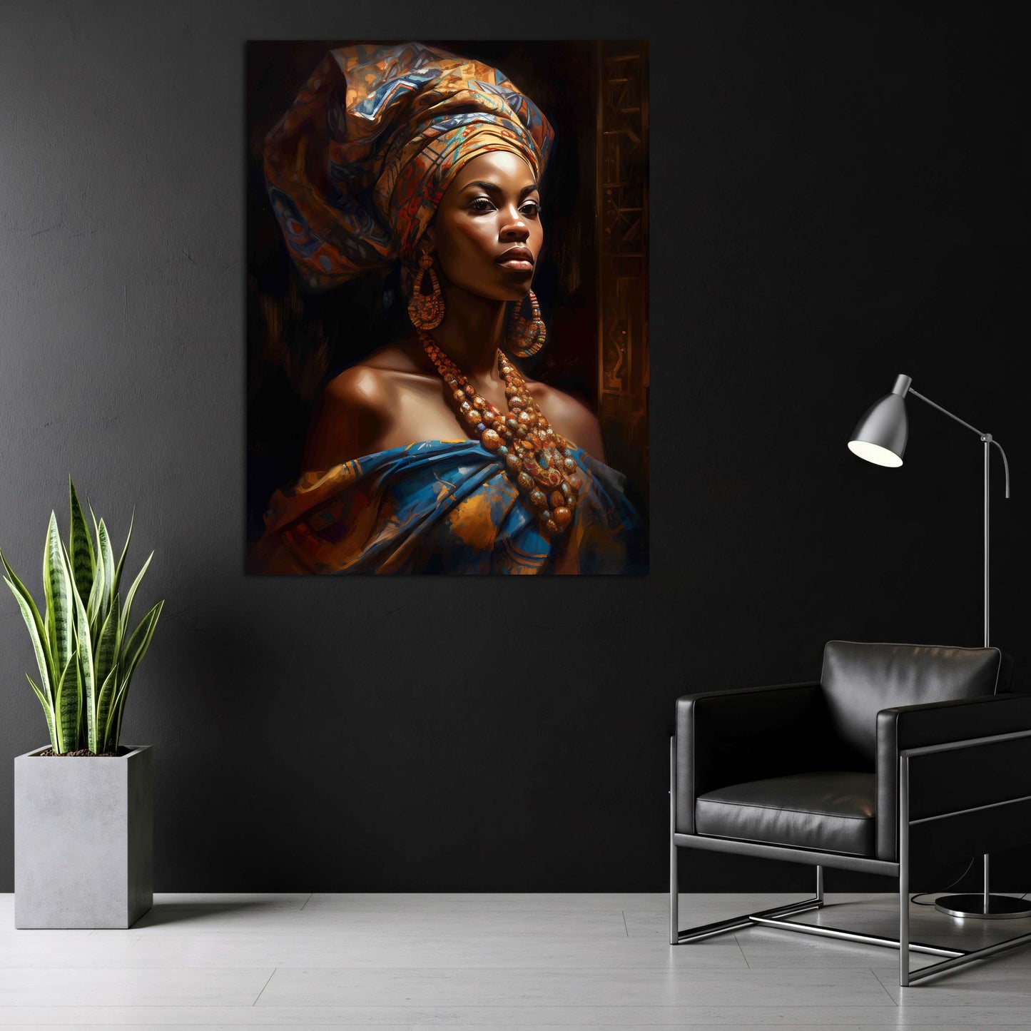 Porträt afrikanische Frau Kopftuch kulturelle Eleganz Wandbild
