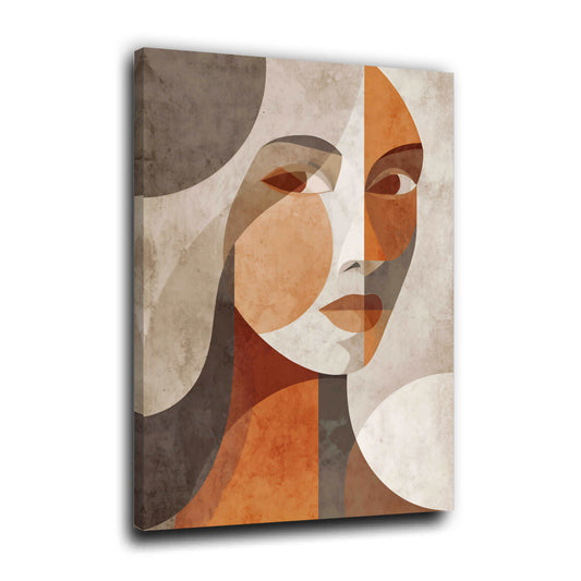 Porträt Frau geometrisch warmes Farbspiel Retro Wandbild
