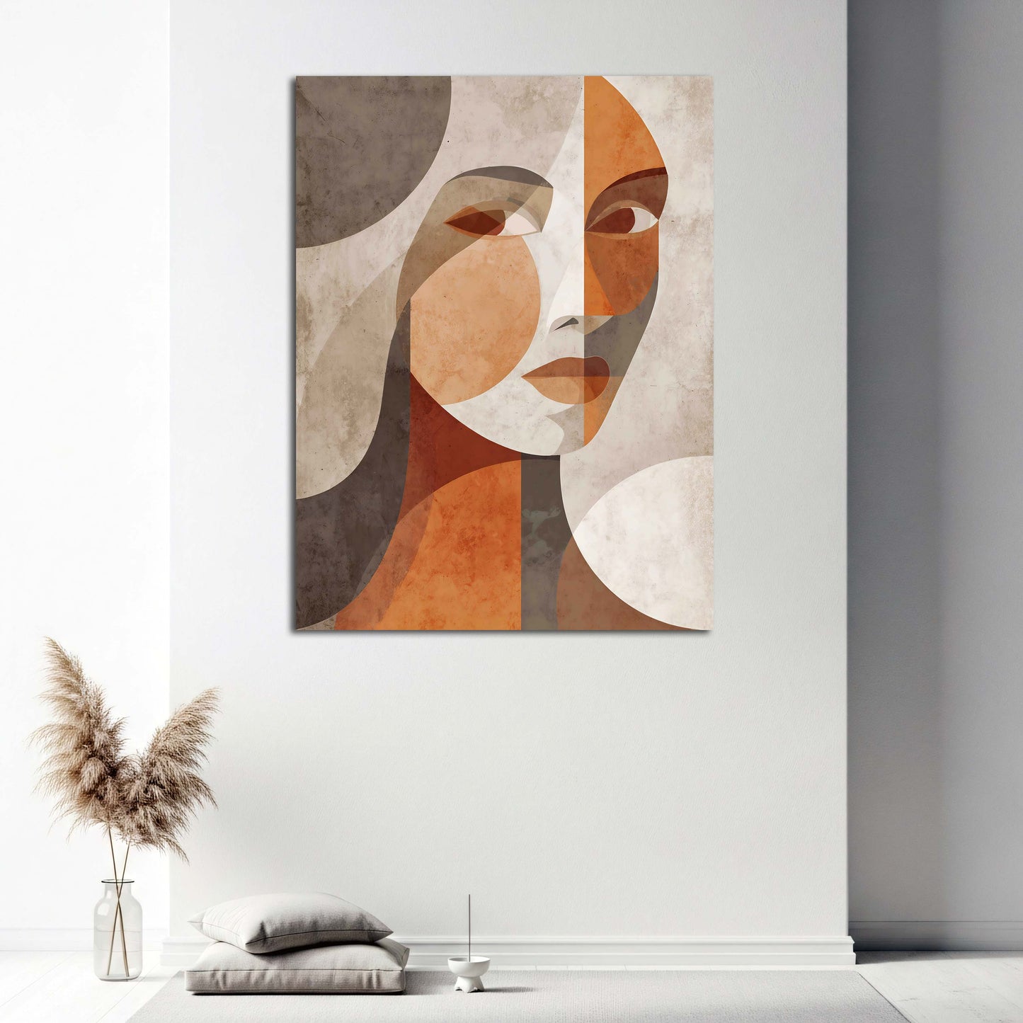 Porträt Frau geometrisch warmes Farbspiel Retro Wandbild