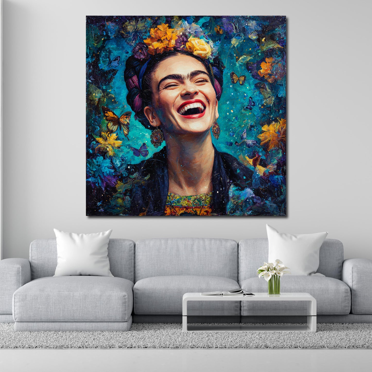 Porträt Frida Lachen Pop Art Ikone Wandbild