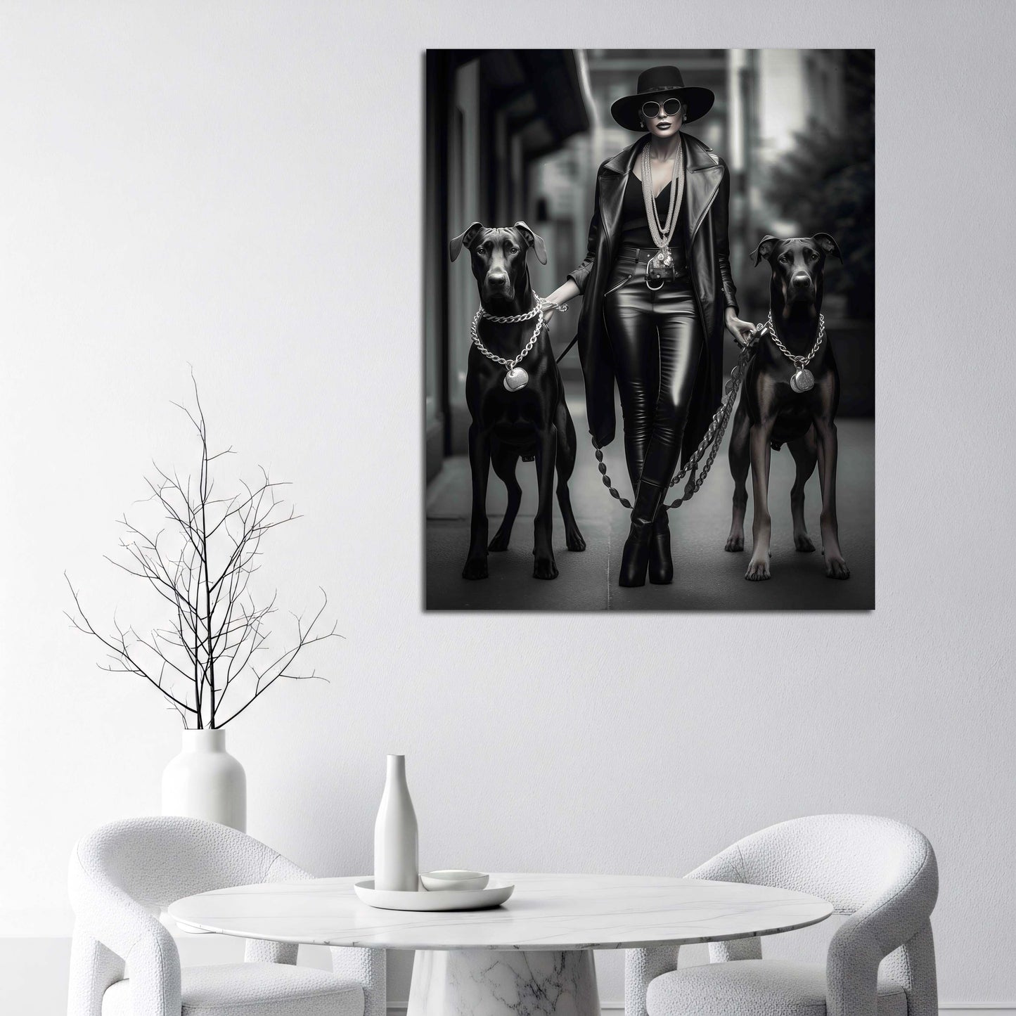 Powerfrau mit Hunden Leder und Ketten Wandbild
