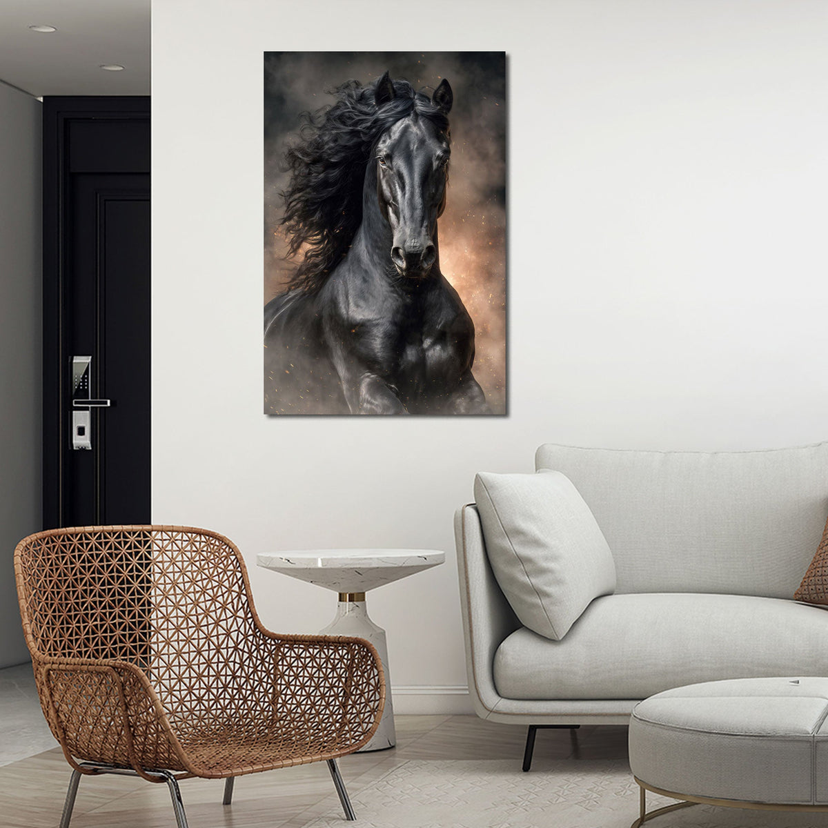 Schwarzes Pferd als Wandbild im Flur
