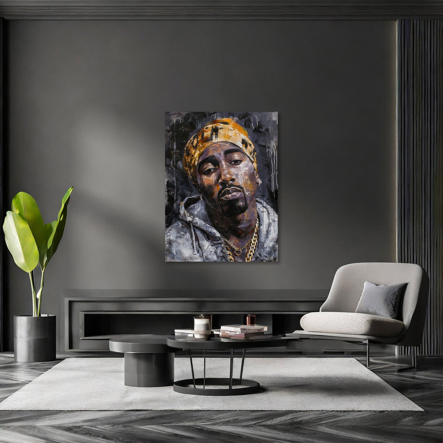 Rapper Tupac Shakur mit Bandana Pop Art Porträt Wandbild