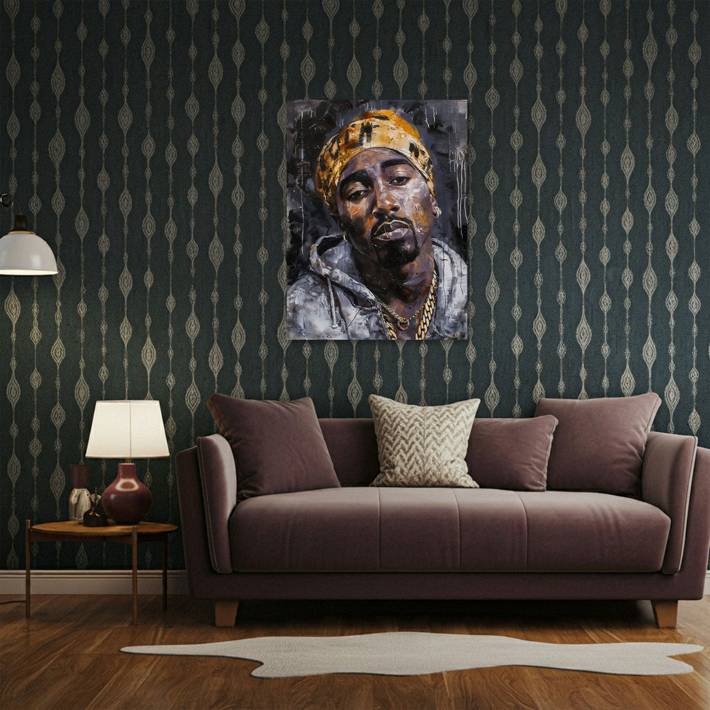 Rapper Tupac Shakur mit Bandana Pop Art Porträt Wandbild