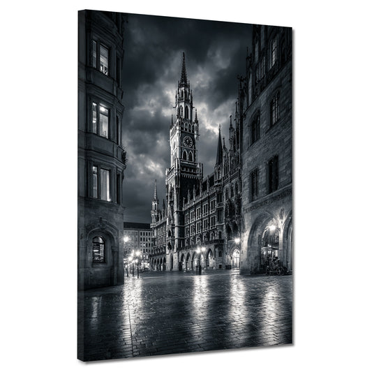 Rathausplatz München Architektur schwarz weiß Wandbild