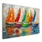 Wandbild regenbogenbunte Segelboote mit Spiegelung im Wasser auf Leinwand