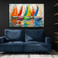 Detailansicht buntes Segelboote Wandbild mit dickem pastosem Farbauftrag