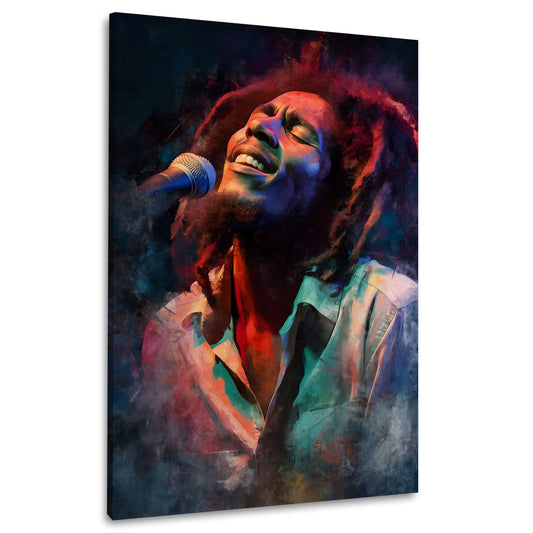 Reggae Sänger Marley Live Performance Mikrofon Pop Art Wandbild