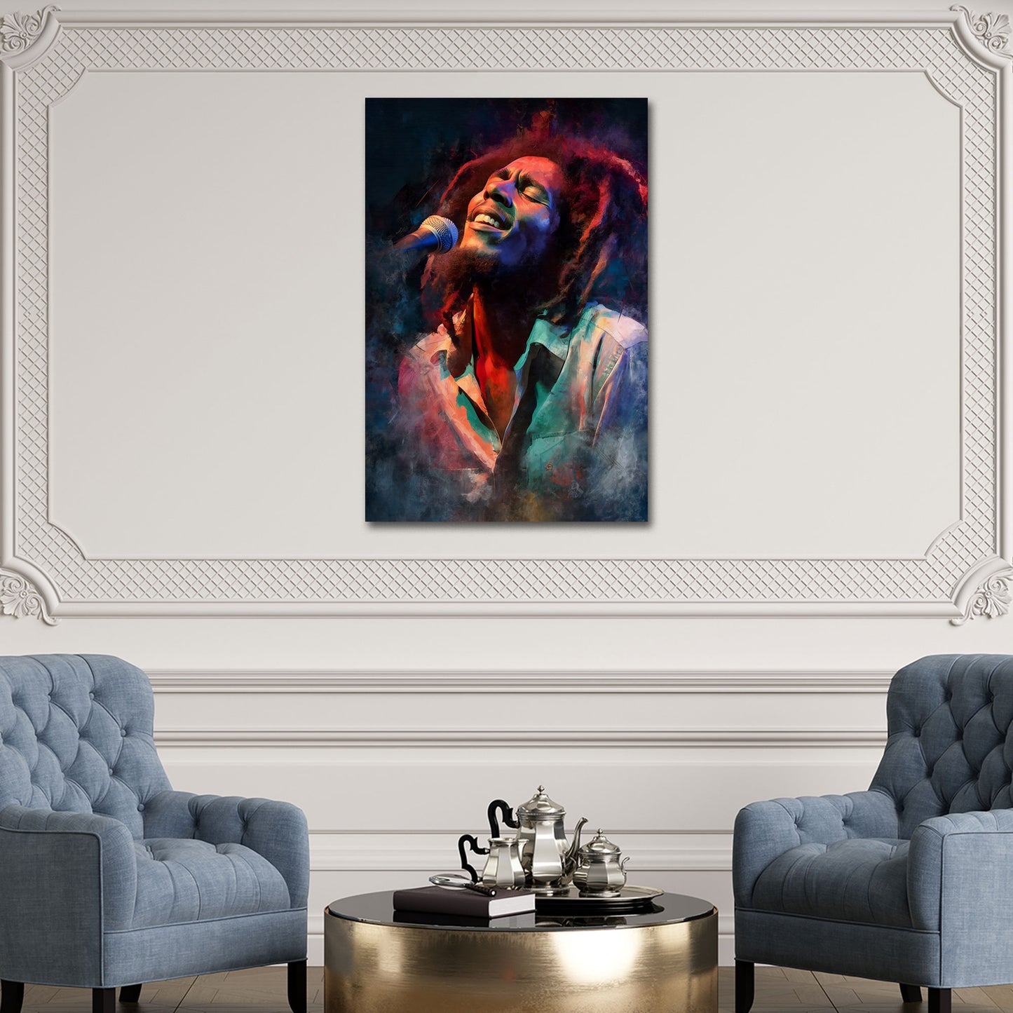 Reggae Sänger Marley Live Performance Mikrofon Pop Art Wandbild