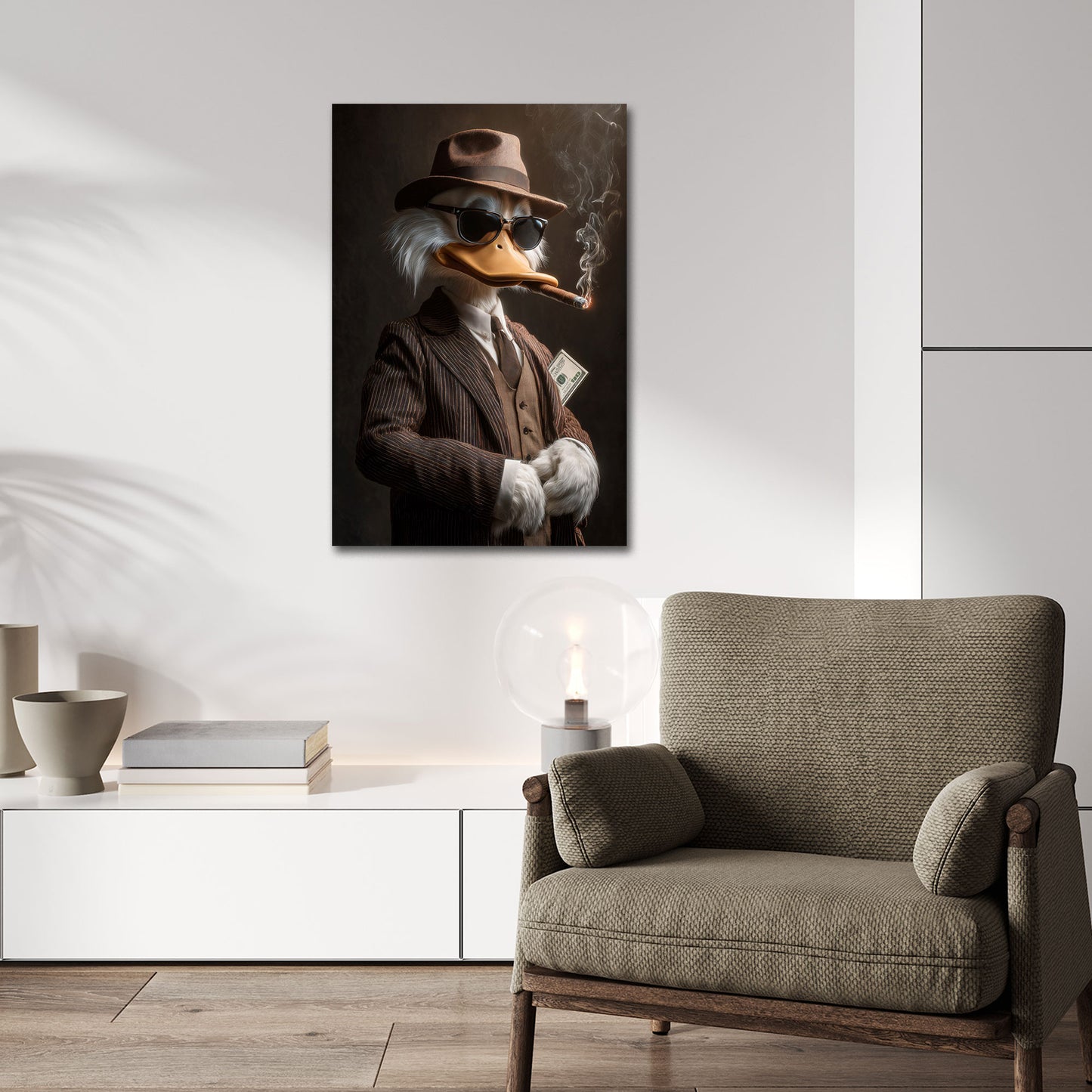 Reiche Ente als Gentleman mit Hut Motivation Wandbild