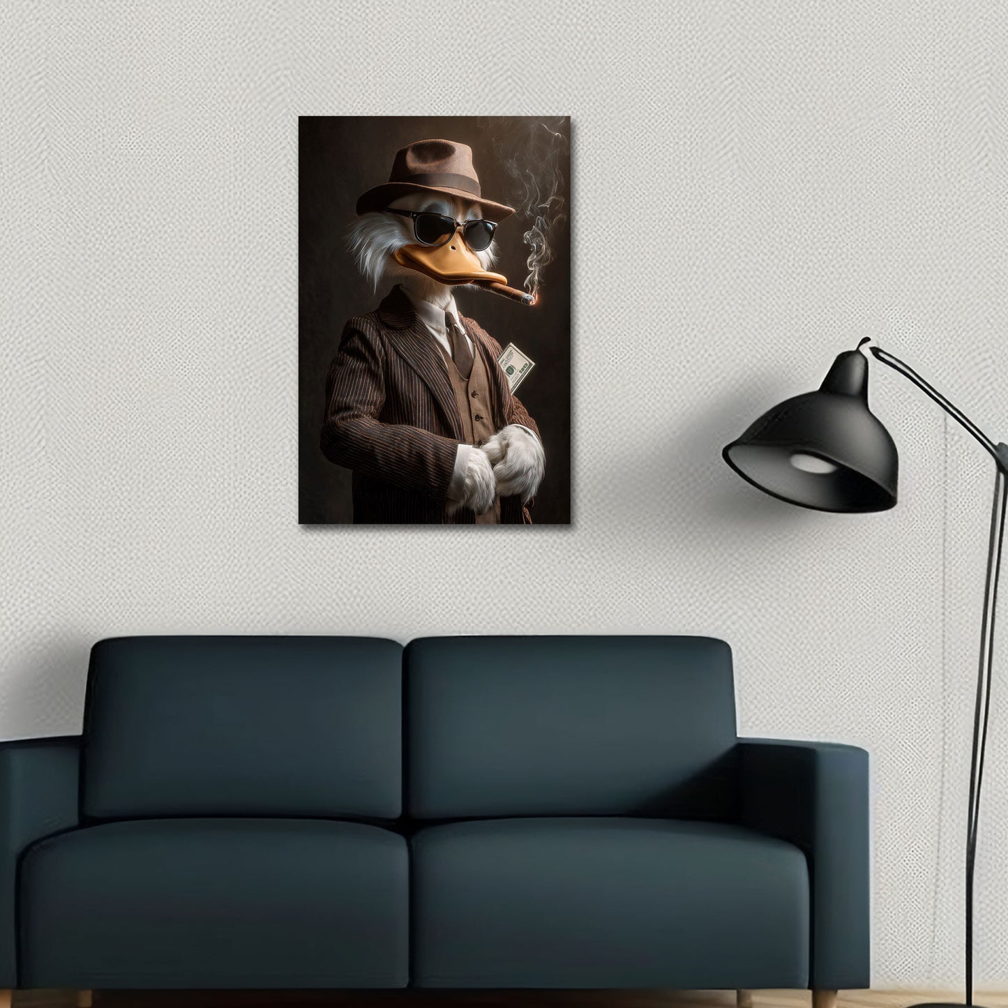 Reiche Ente als Gentleman mit Hut Motivation Wandbild