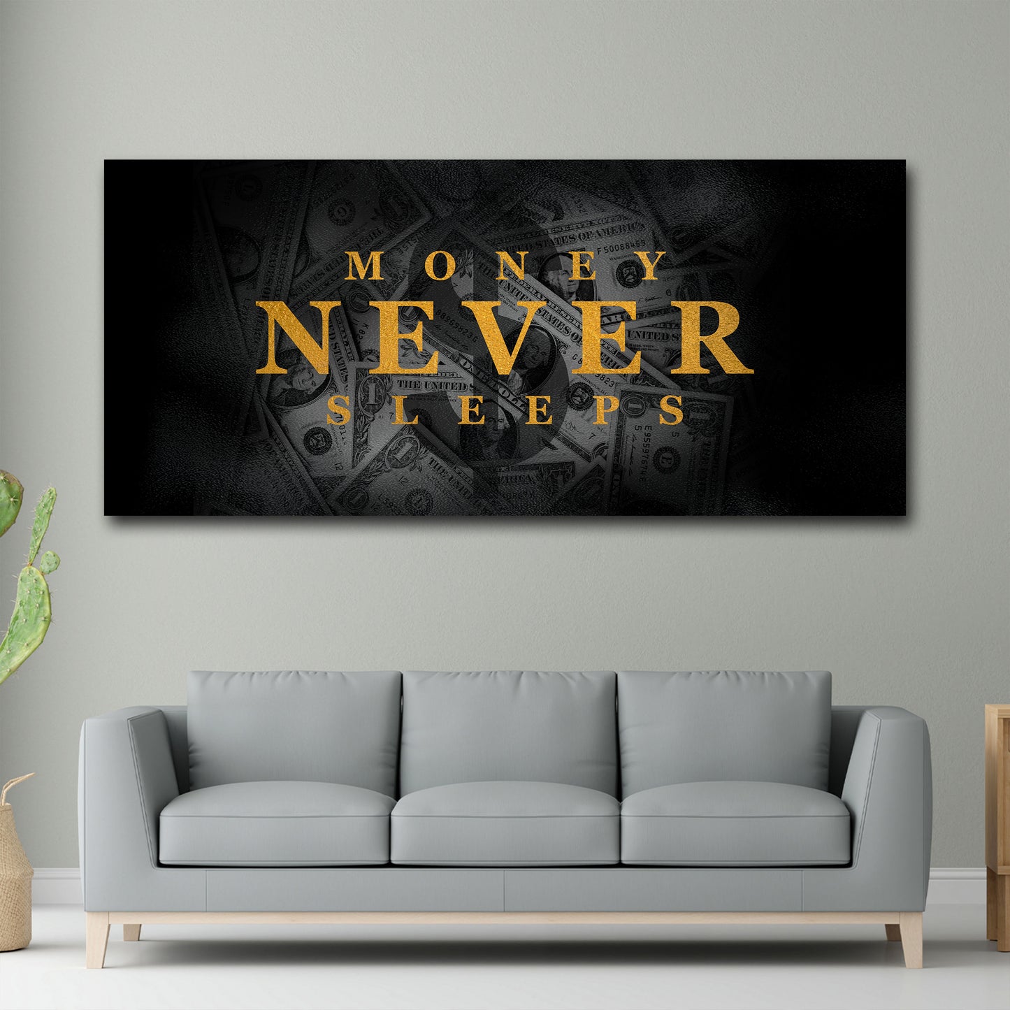 Reichtum Motivation Money Never Sleeps Wandbild