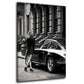 Retro Auto mit eleganter Frau schwarz weiß Wandbild