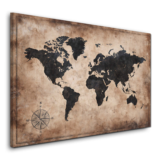 Retro Weltkarte antike alte Landkarte mit Windrose Wandbild