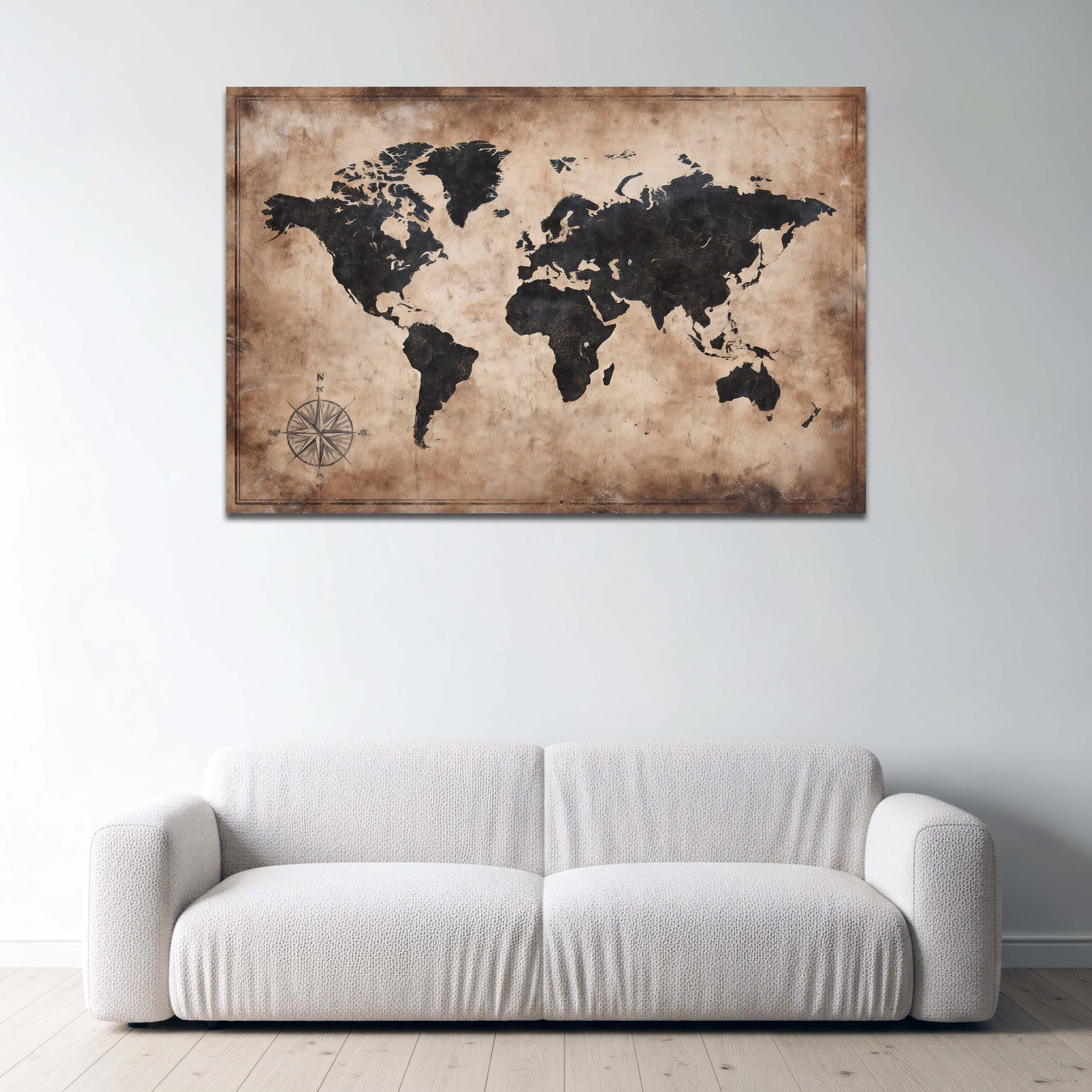 Retro Weltkarte antike alte Landkarte mit Windrose Wandbild