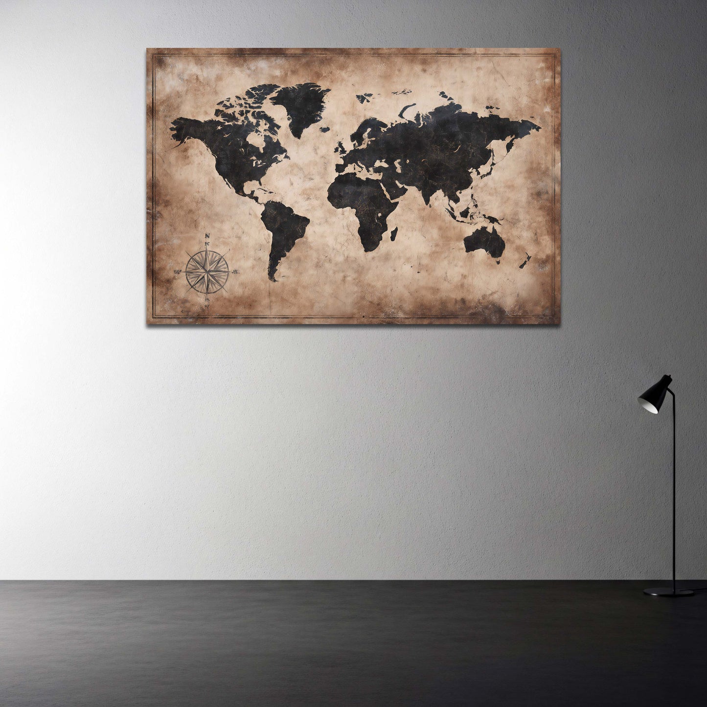 Retro Weltkarte antike alte Landkarte mit Windrose Wandbild