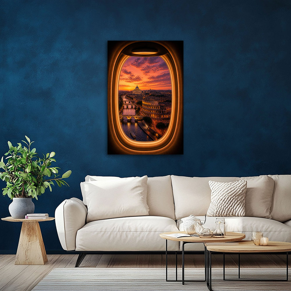 Rom Wandbild mit Kolosseum über dem Sofa im Wohnzimmer