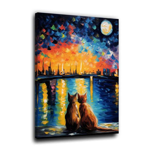 Romantisches Katzen Paar Pop Art Abendstimmung Wandbild