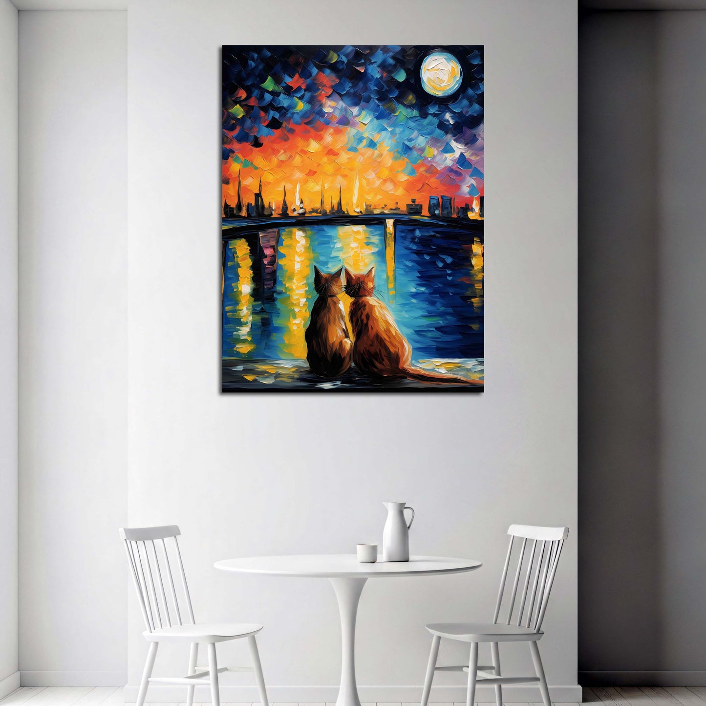 Romantisches Katzen Paar Pop Art Abendstimmung Wandbild
