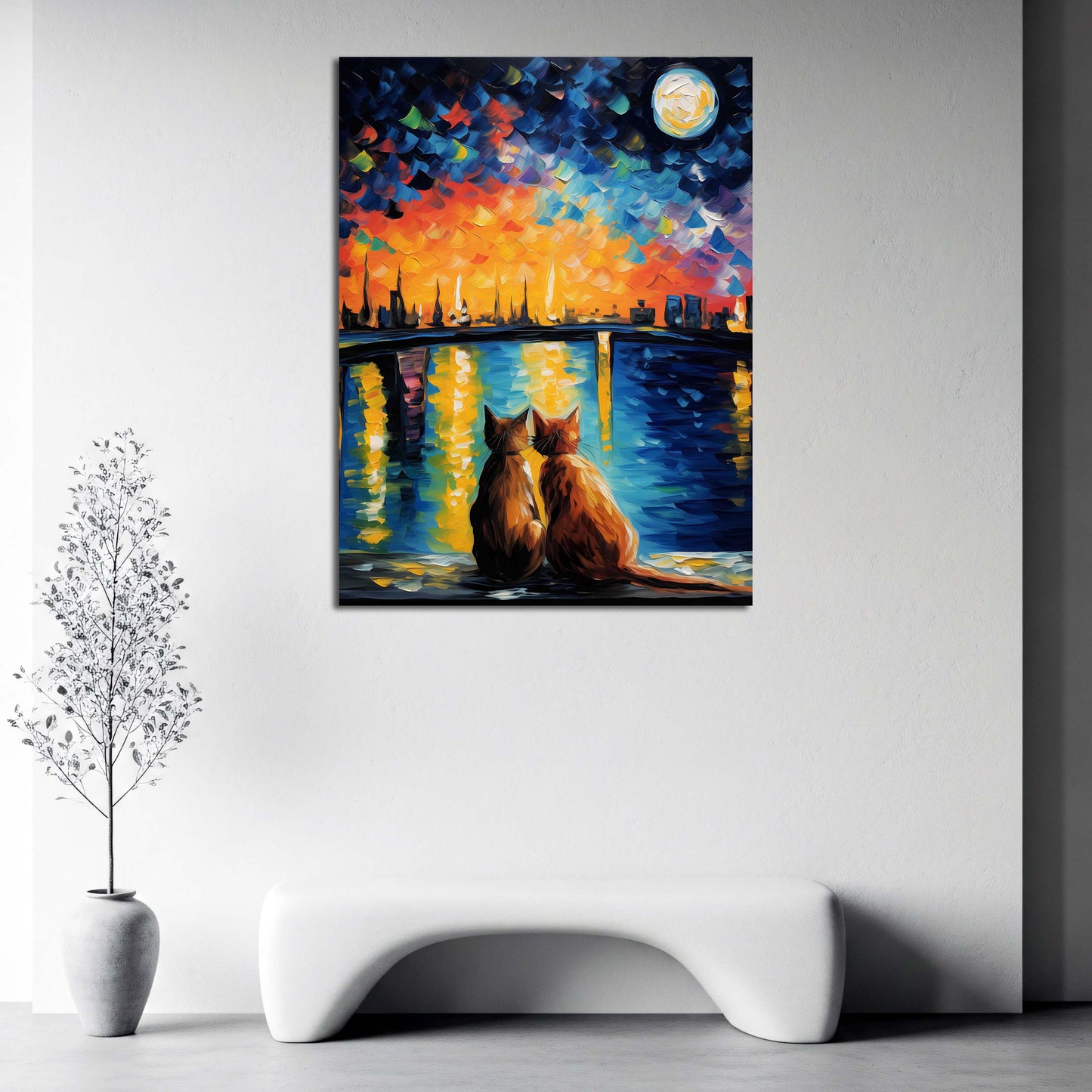 Romantisches Katzen Paar Pop Art Abendstimmung Wandbild